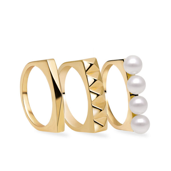 Stackable Yellow Gold and Pearl Rings